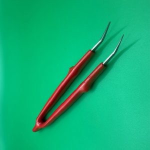 Bent Nose Tweezers by Amati with a rubber handle
