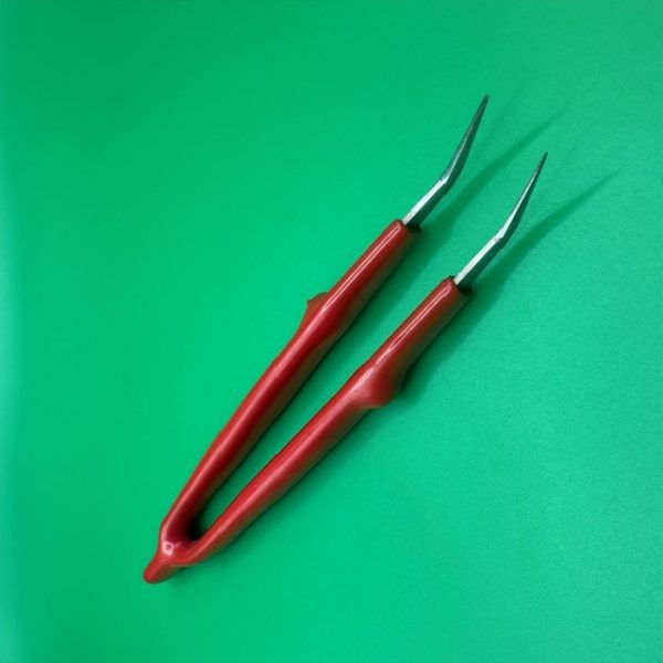 Bent Nose Tweezers by Amati with a rubber handle