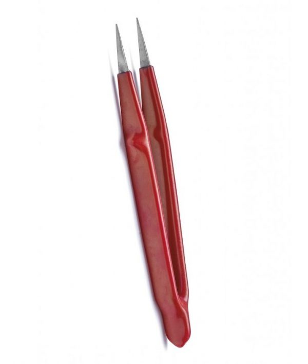 Straight Thin Nose Tweezers by Amati with a rubber handle